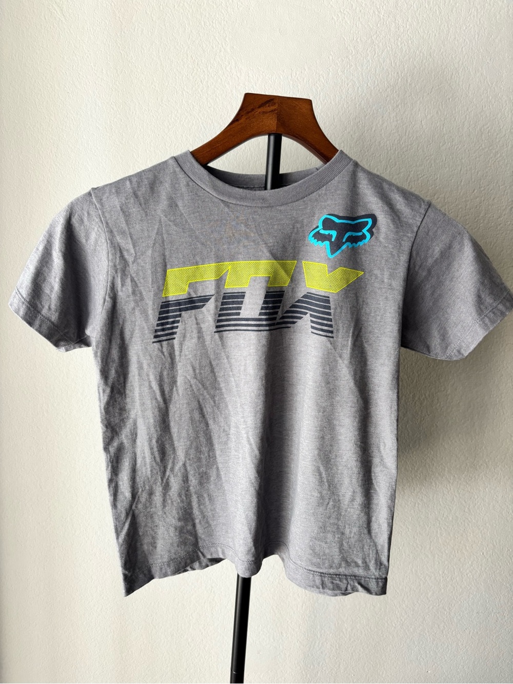 FOX youth Gray Short-Sleeve Logo Tee - Neon Yellow Accent